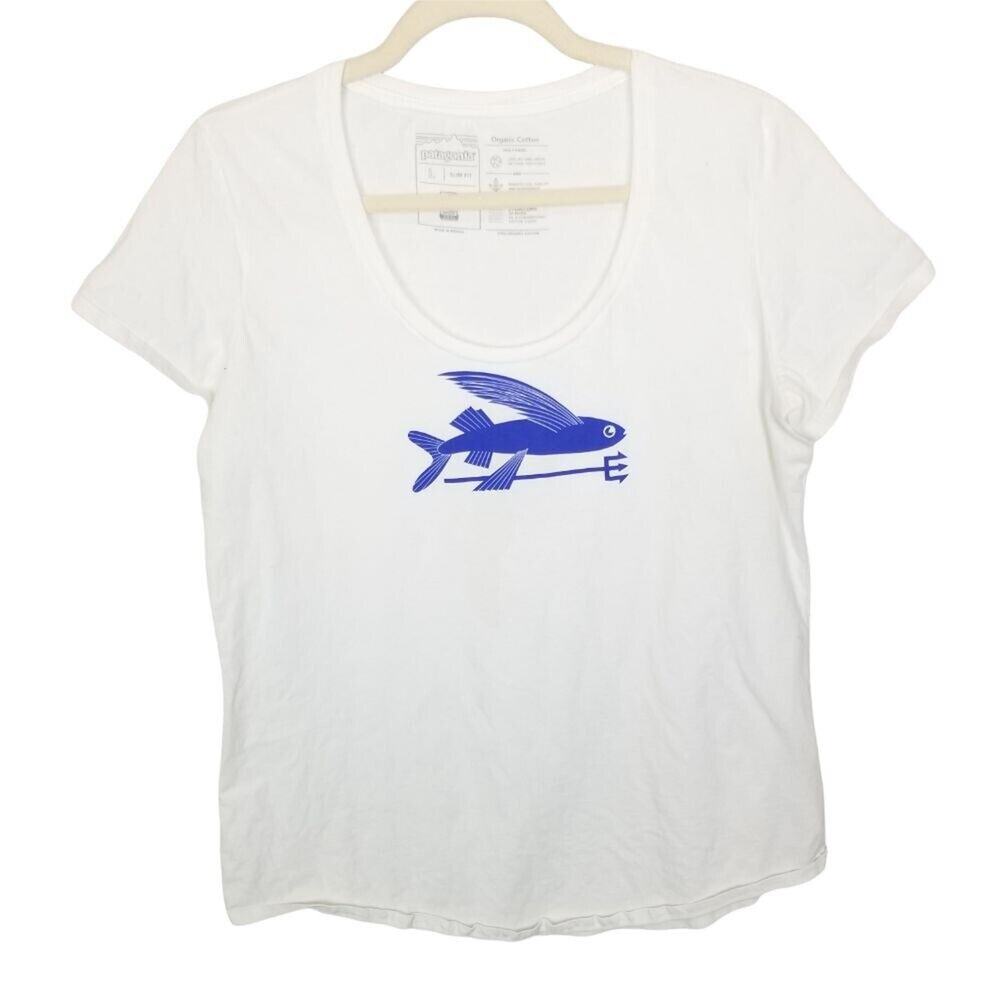 Patagonia Womens Flying Fish Organic Cotton Graphic Tee Size L Slim Fit Gorpcore